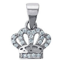 925 Sterling Silver Mens Cubic Zirconia Crown Charm Pendant 25.4x20.8mm Wide Necklace for Men
