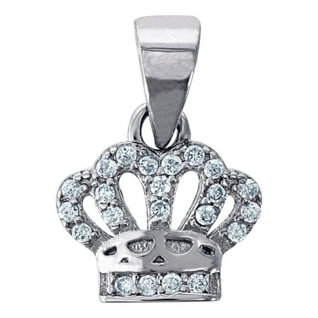 925 Sterling Silver Mens Cubic Zirconia Crown Charm Pendant 25.4x20.8mm Wide Necklace for Men