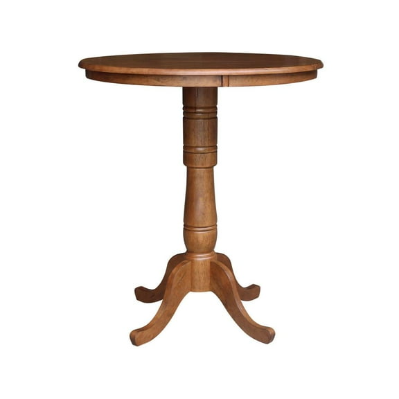 36" Solid Wood Round Top Pedestal Table in Distressed Oak - 41.1" Height