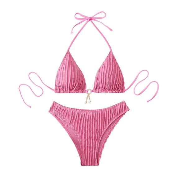 JSGEK Ladies Bikini Bathing Suit Bandeau Padded Cups 2 Piece Comfortable Swimwear For All Occasions Premium Pink L
