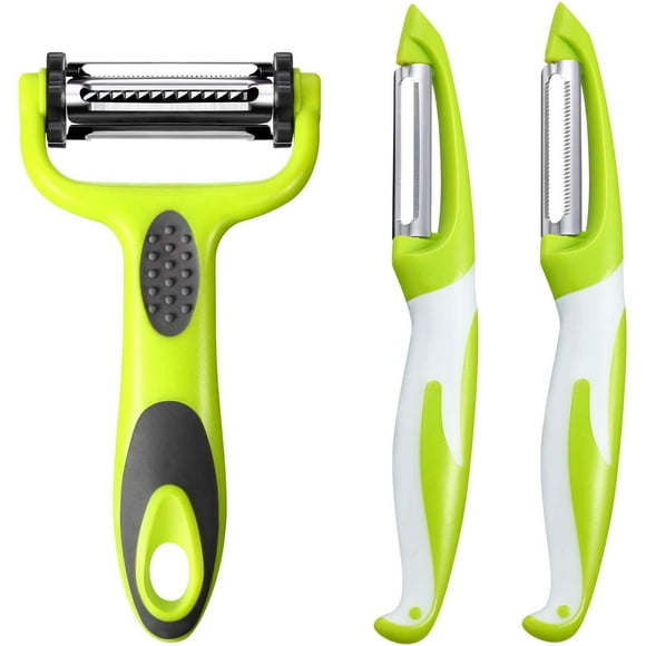 TOOAD 3Pcs Professionnel Éplucheur Légumes et Éplucheur Fruits, 3 en 1 Éplucheur + Droites Éplucheur, Éplucheur Pivotant, Éplucheur Julienne, Éplucheur Pommesde Terre, Éplucheur Carottes (Vert)