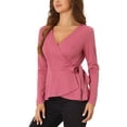 thumbnail image 4 of INSPIRE CHIC Women's Wrap Peplum Tops V Neck Long Sleeves Casual Knit Blouse XS Orange Pink, 4 of 6