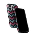 thumbnail image 5 of DesignSkinz Scratch-Resistant Hard Slim Case Compatible with iPhone 13 (Compatible with MagSafe) - Sharp Pink & Teal Chevron Pattern, 5 of 9