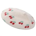 thumbnail image 1 of Kids Fashion Beret Cherry Embroidery Woolen Hat Beanie Turban Hat Fedoras Color Matching Design, 1 of 7