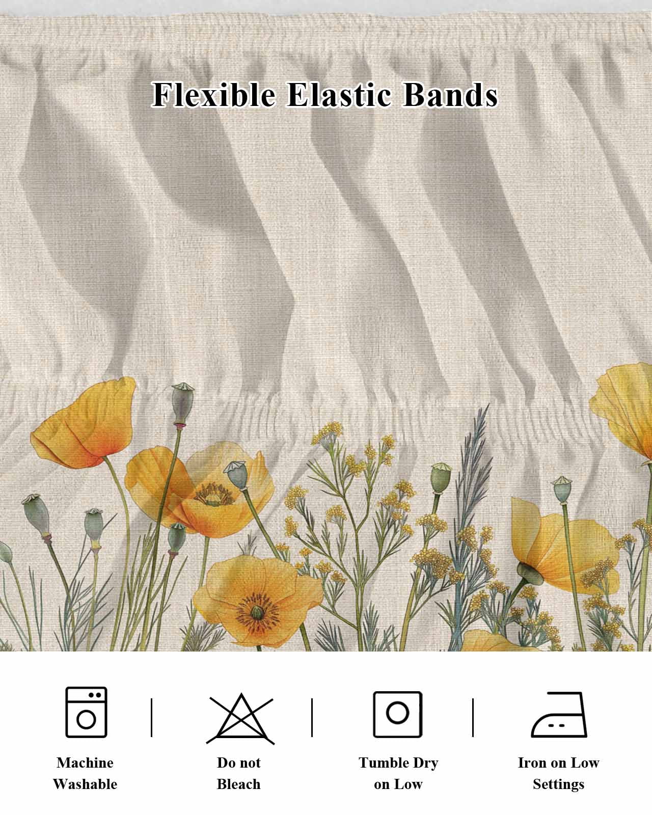 Yellow Spring Floral Wrap Around Bed Skirts for Queen Bed 18" Drop,Bed Skirt with Adjustable Elastic Belt Dust Ruffle Bed Valance for Bedroom Hotel Watercolor Farmhouse Botanical Bed Frame Cover