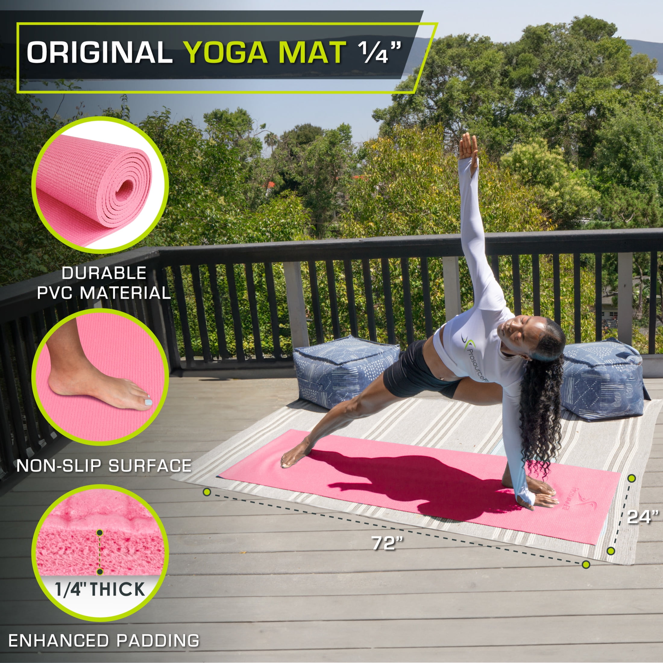 ProsourceFit Original Yoga Mat 1/4" Thick for Comfort & Stability