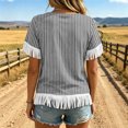 thumbnail image 6 of JTZGDY Vintage Fringed Patchwork Shirts for Women Trendy Summer Short Sleeve Boho Floral Printed Crew Neck Graphic T-Shirts Lightweight Cozy Tassles Tunic Blouse Loose Fit Pullover Tops, 6 of 7