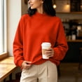 thumbnail image 6 of Women's Mock Neck Sweatshirt, Oversized Long Sleeve Casual Tops for Daily Outdoor Fall Winter Street Wear Orange M, 6 of 8