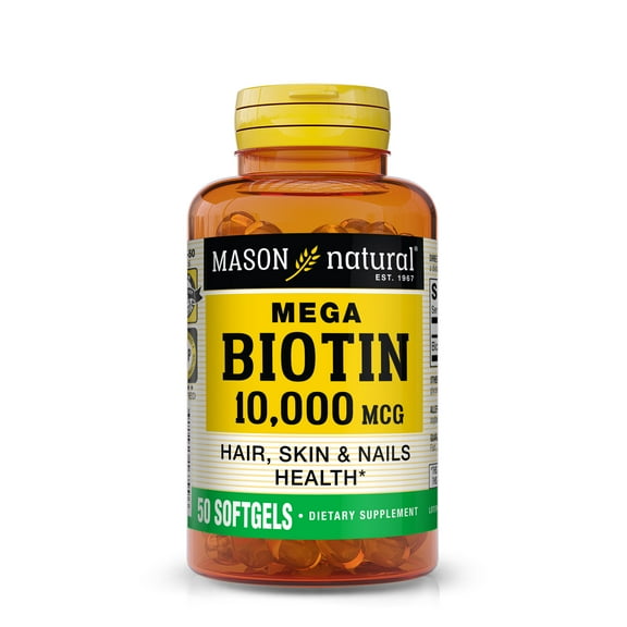 Mason Natural Mega Biotin 10,000 mcg Softgels, Vitamin B7 Supplement, 50 Count