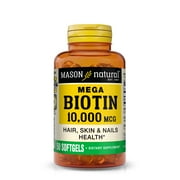 Mason Natural Mega Biotin 10,000 mcg Softgels, Vitamin B7 Supplement, 50 Count