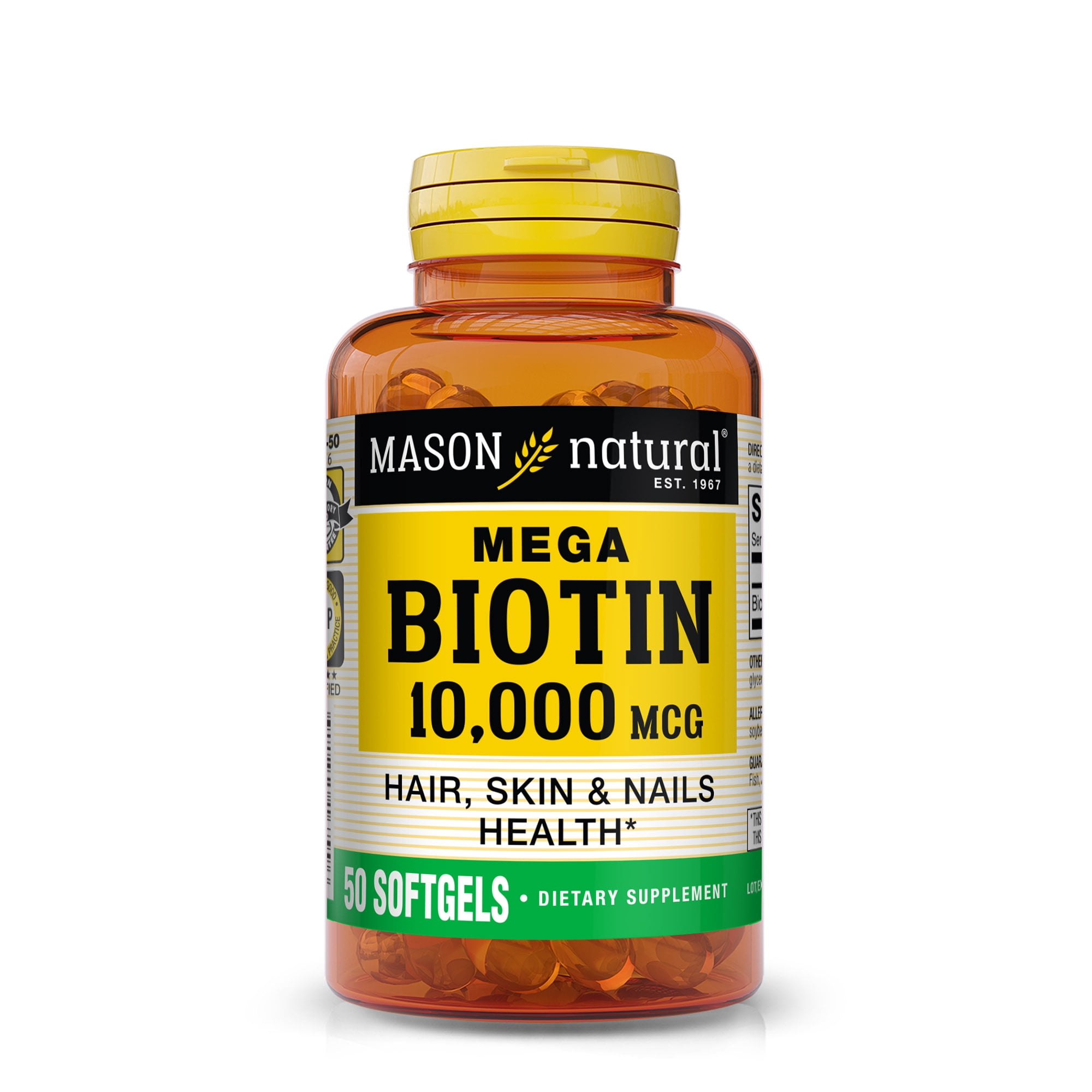 Mason Natural Mega Biotin 10,000 mcg Softgels, Vitamin B7 Supplement, 50 Count