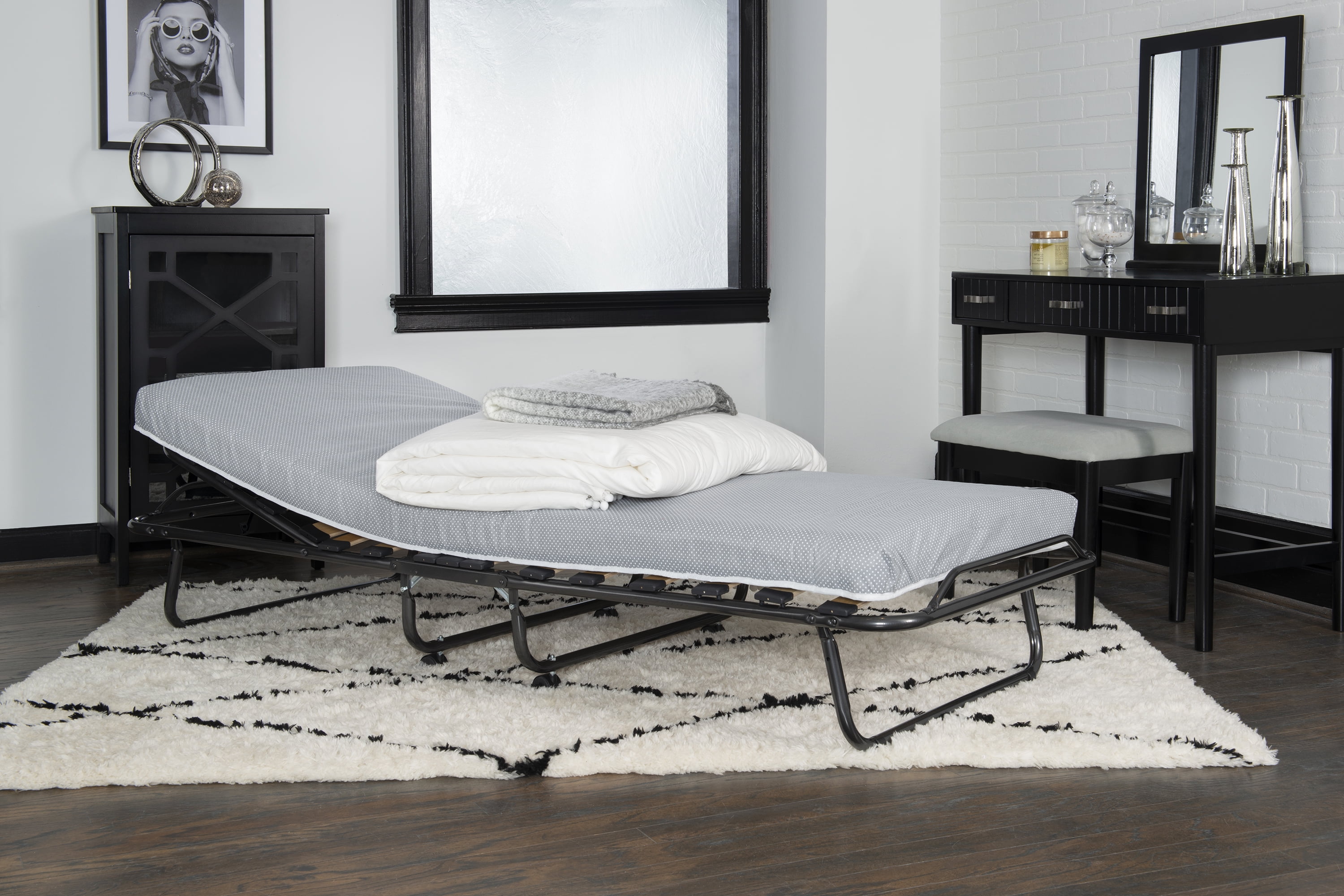 Linon Luxor Adjustable Head Folding Rollaway Memory Foam Bed, Gray