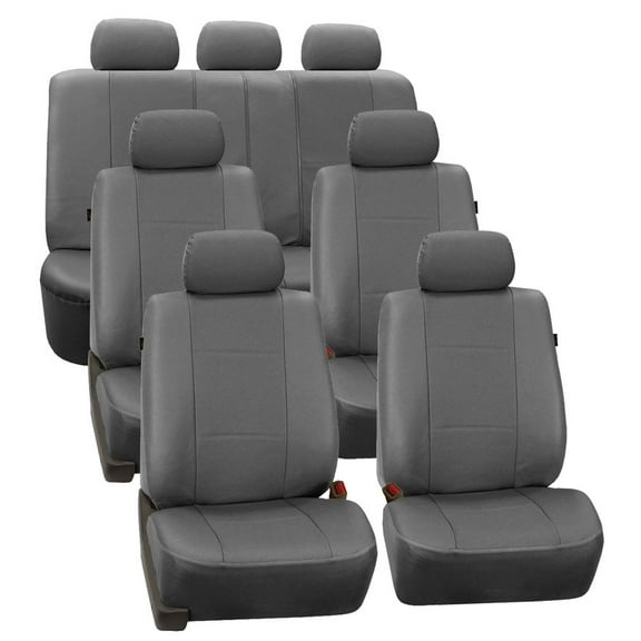 FH Group Gray Deluxe Faux Leather Airbag Compatible and Split Bench Car Seat Covers, 7 Seater 3 Row Full Set