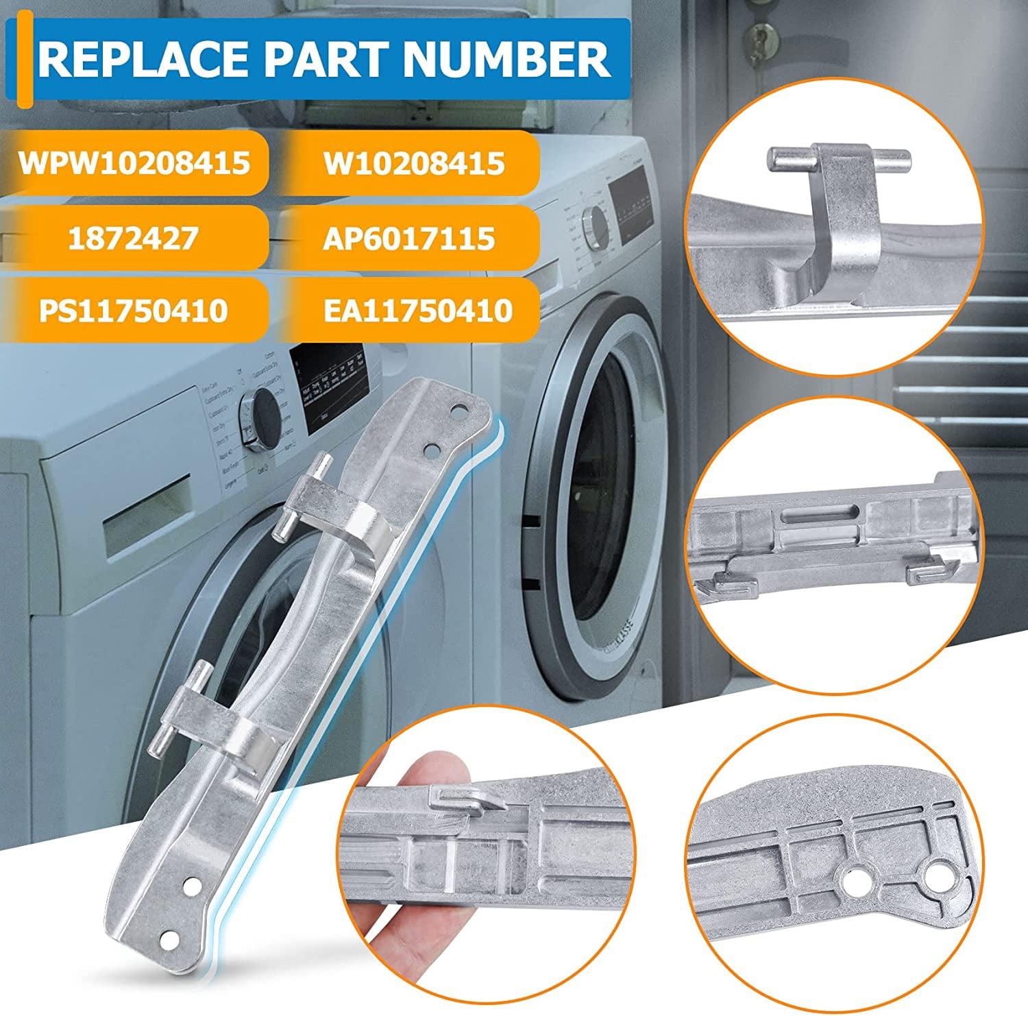 Dryer Washer Door Hinge Front Loader Dryer and Washer Door Hinge Compatible with Whirlpool Amana Maytag Crosley Replace#: W10208415 W10208414