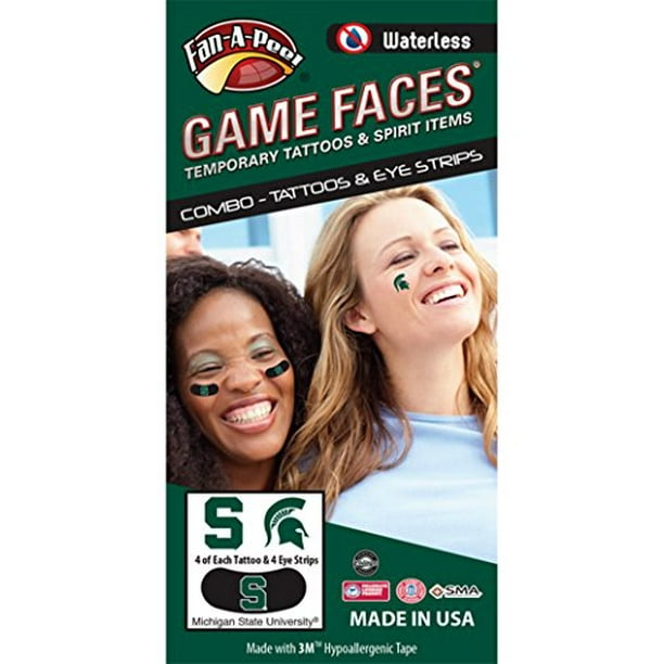 Michigan State University Msu Spartans Waterless Peel Stick Temporary Tattoos 12 Piece Combo 4 Green S Logo 4 Spirit Tattoos 4 Green S Logo On Black Eye Strips Walmart Com Michigan State University Msu Spartans Waterless Peel Stick Temporary Tattoos 12 Piece Combo 4 Green S Logo 4 Spirit Tattoos 4 Green S Logo On Black Eye Strips Walmart Com