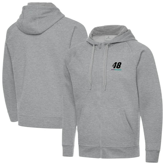 Men's-Antigua Heather Gray Alex Bowman Big & Tall Victory Full-Zip Hoodie