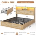 thumbnail image 5 of Queen Size Rattan Bed Frame with Bookcase Headboard and LED Lights, Wooden Bed with 4 Drawers, Barn Door Design, No Box Spring Needed, Wood, 5 of 7