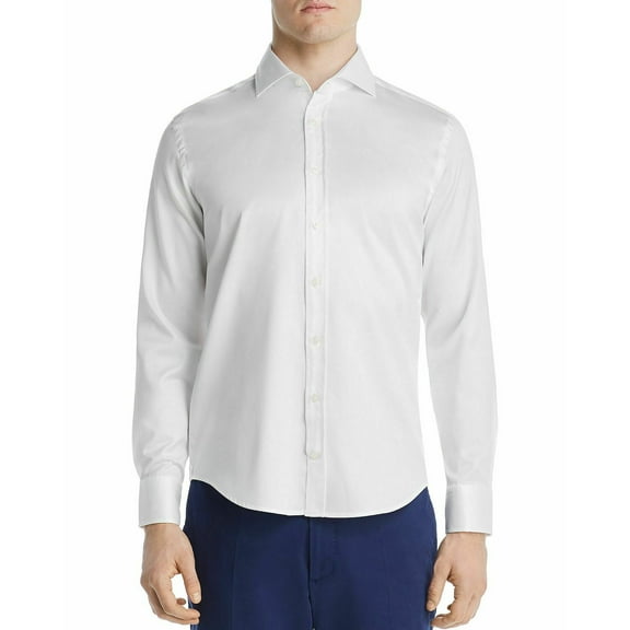 Mens Dylan Gray White Textured Cotton Dobby Button Down Shirt M B4HP