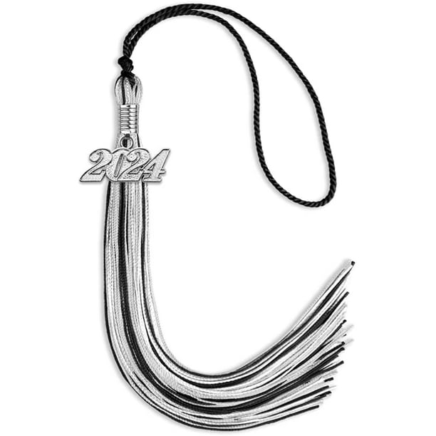 Endea Graduation Mixed Triple Color Tassel with Silver Date Drop (Black