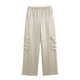 thumbnail image 2 of HH TRAF Pantalones cargo con textura de satén de seda versátiles a la moda para mujer, elegantes, con cintura elástica, con múltiples bolsillos, hasta el tobillo, 2 of 4