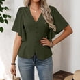 thumbnail image 3 of Casual Tops V-Cuello Manga Corta Suéter Camisa Moda Tee para las Mujeres Elegante Blusa de Verano, 3 of 5