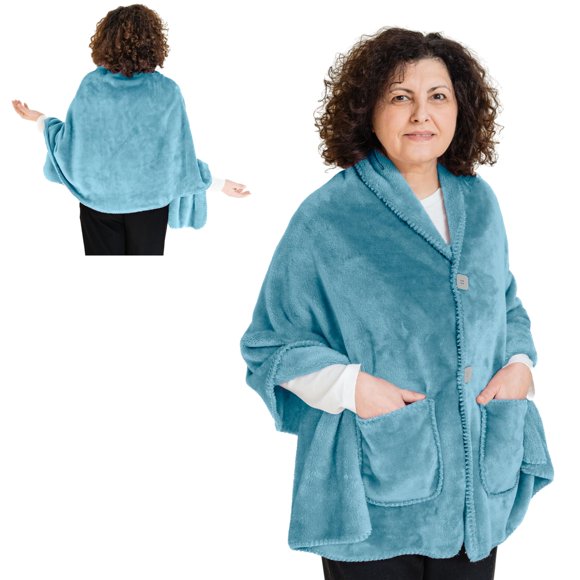Manta tipo poncho EzRallora, de forro polar, ligera y cálida, color Royal Sky