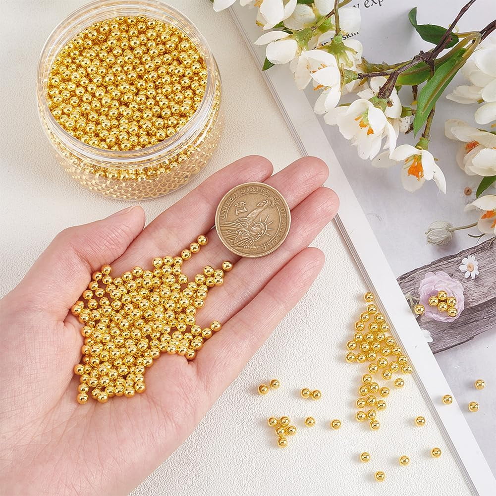 2400pcs 4mm Mini Golden Pearl Beads No Hole Loose ABS Plastic Pearl Beads Resin Filling Material Pearl Beads for Resin Crafting Nail Art Makeup Jewelry Making and Wedding DIY