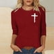 thumbnail image 4 of Mujeres Tres Cuartos de Manga Tops Moda Impresa Suelta Casual Cuello Redondo Suéter Blusa con Mangas 3/4, Mezcla de Poliéster para el Uso Diario de Verano, 4 of 5