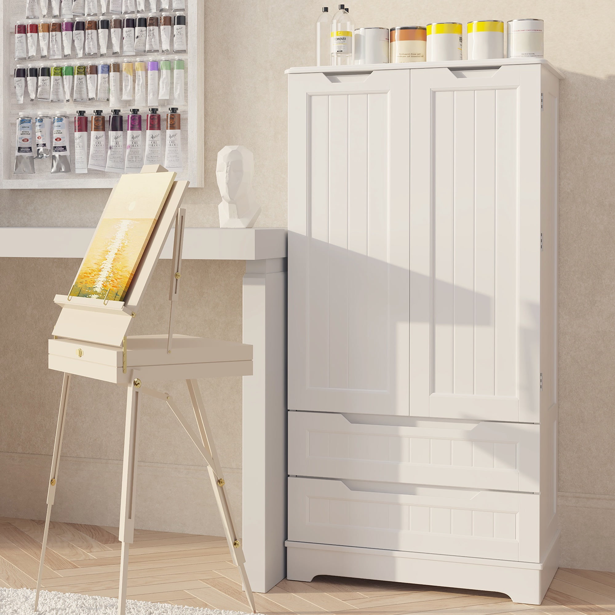 47" Kitchen Pantry Storage Cabinet with 2 Drawers, 8 Shelves and 2 Doors, White