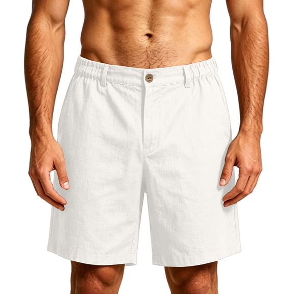 Cotton Linen Mens Shorts Breathable Button Elastic Waist Business Casual Golf Short Pants Dad Gifts