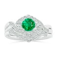 thumbnail image 4 of ANGARA Natural Aeon Emerald & Diamond Floral Halo Three Stone Engagement Ring in 14K White Gold for Women (Size-5mm) | May Birthstone, Anniversary, Jewelry Gift for Women | Natural Emerald Ring, 4 of 9