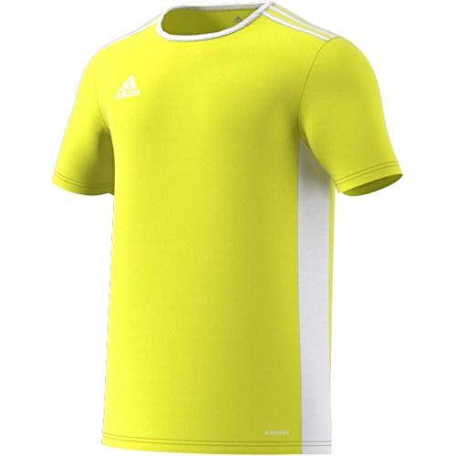 adidas Men's Entrada 18 AEROREADY Primegreen Regular Fit Soccer Short Sleeve Jersey, Solar Yellow/White, X-Large