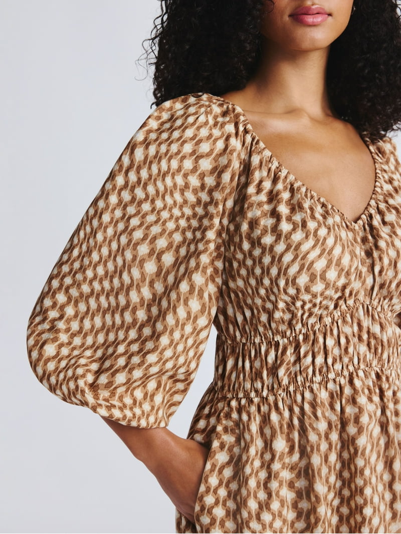 Time and Tru Women's Cinch Waist Midi Dress with Puff Sleeves, Sizes  XS-XXXL - Walmart.com