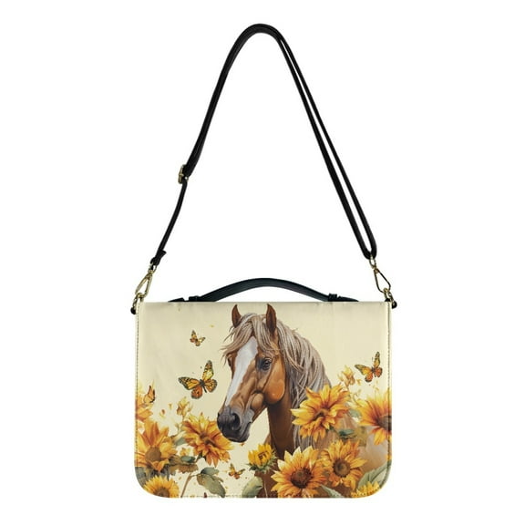 FOR U DESIGNS Sunflower Horse Bible Cover for Women Butterfly Leather Bible Cover Size Medium with Adjustable Strap Portable Bible Book Cover Carrying Case for Bible Study Religious