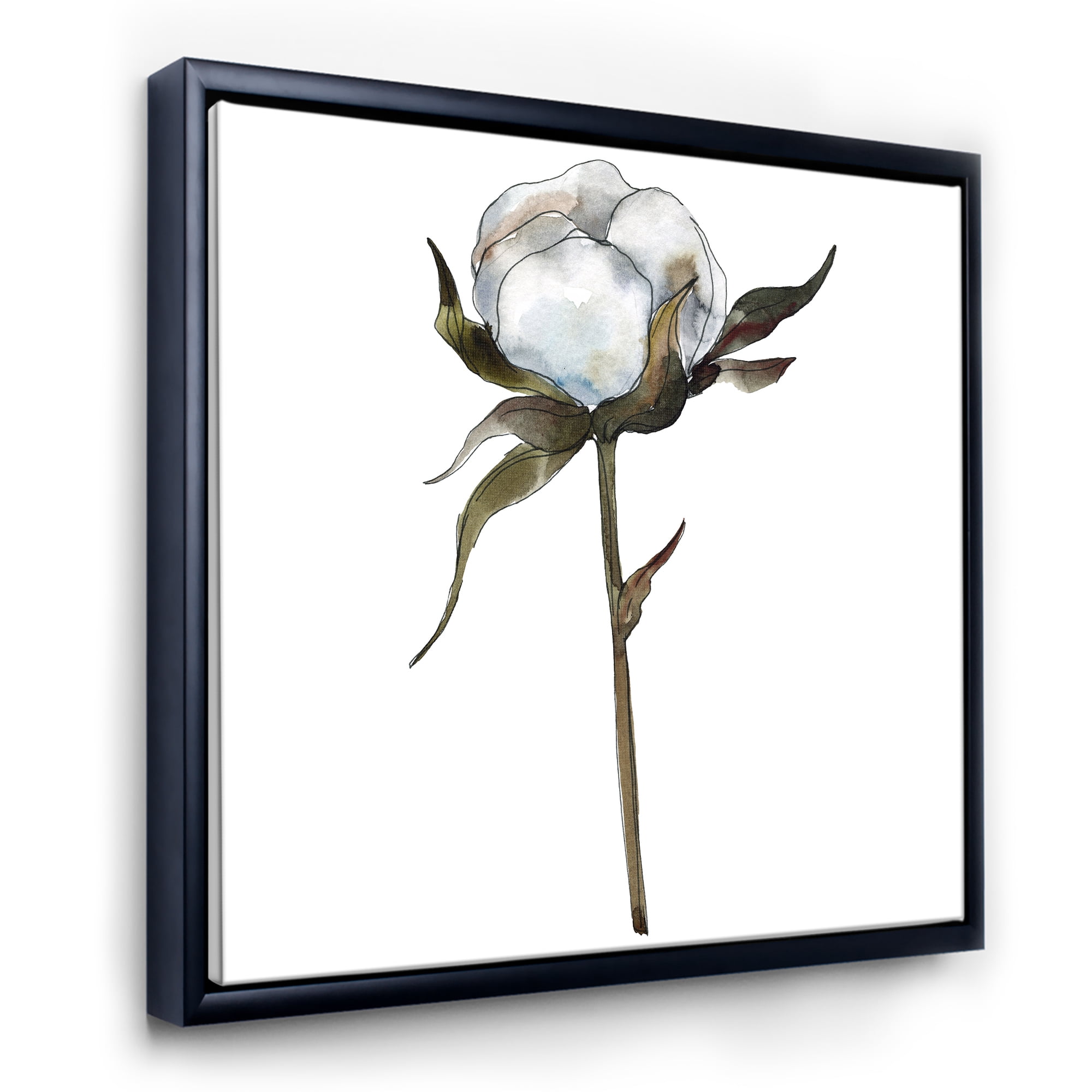 Designart 'Cotton Flower Retro Style' Traditional Framed Canvas Wall Art Print