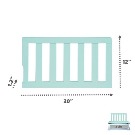 Dream On Me Convertible Crib Toddler Guard Rail in Mint, Converts Cribs to Toddler Beds