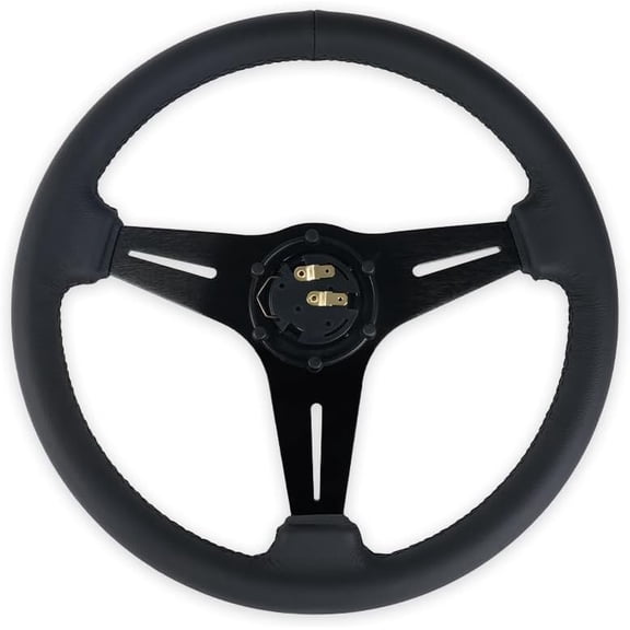 Racing Steering Wheel Genuine Leather 6 Bolts with Horn Button Style D Universal Fit for Cars Trucks