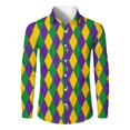 thumbnail image 3 of Fgvctg Mens Button Down Shirt Mardi Gras Carnival Party Long Sleeve V Neck Blouse Fashion Mask Print Shirts Plus Size Collared Business Casual Outfits Yellow 3XL, 3 of 5