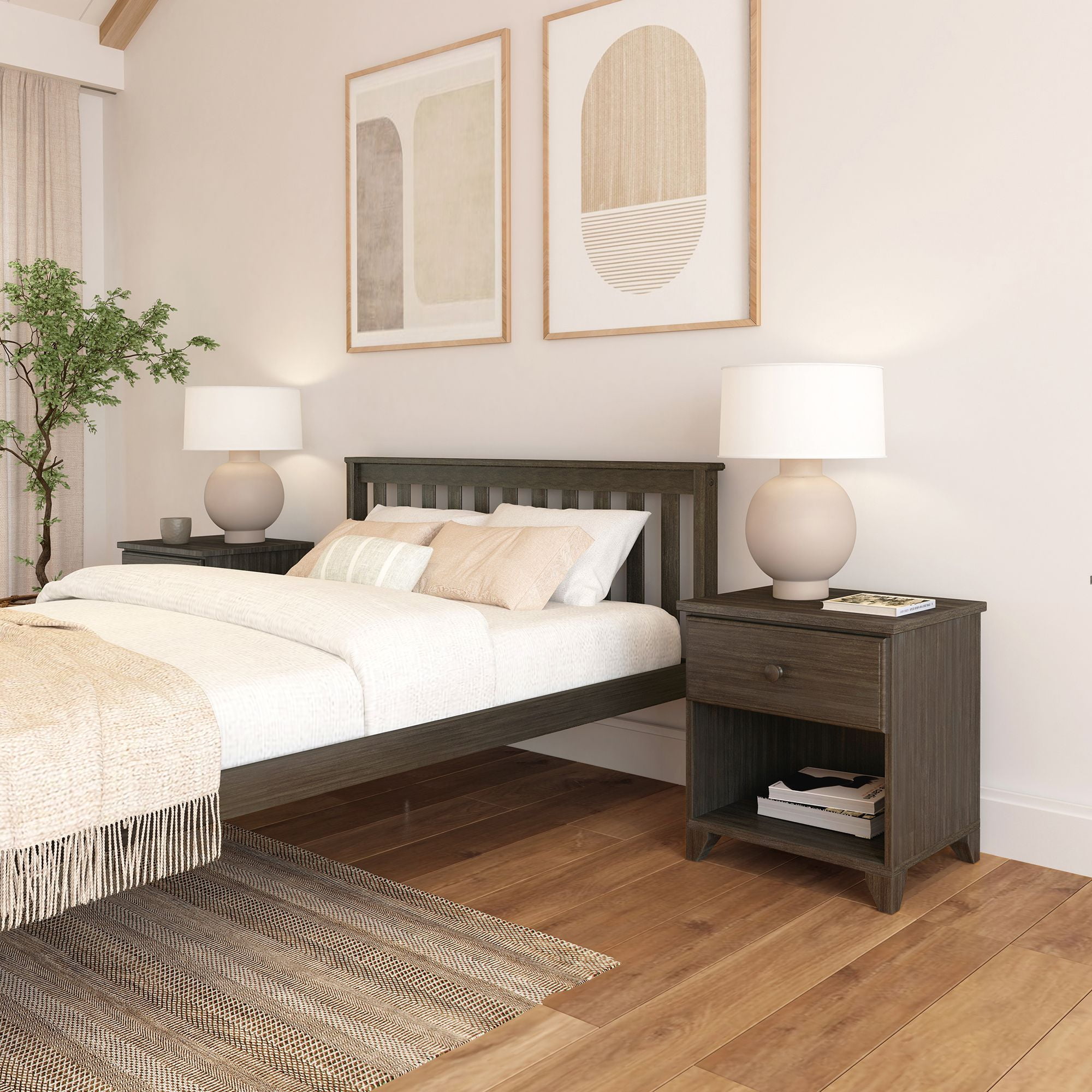 Plank+Beam Solid Wood Nightstand with 1 Drawer for Bedroom