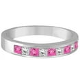 thumbnail image 2 of Princess Channel-Set Diamond and Pink Sapphire Ring Band 14k White Gold, 2 of 2