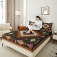 thumbnail image 5 of Feelyou Vintage Bohemian Aztec Twin Sheet Sets, Black Brown Tribal Square Twin Fitted Sheet, Hippie Mandala Fashion Flat Sheet, Breathable Home Decor, 3-Piece, 5 of 8