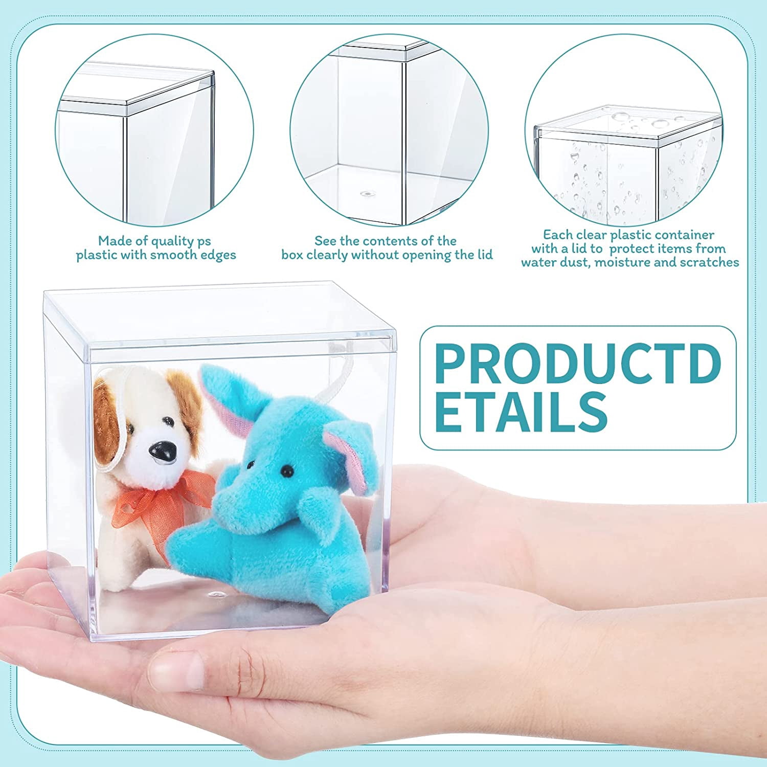 30pcs Sturdy Acrylic Storage Boxes, Clear Plastic Square Cube Containers with Lid, 3.3 x 3.3 x 3.3 Inch, for Candy, Jewelry, Organizer, Storage Boxes