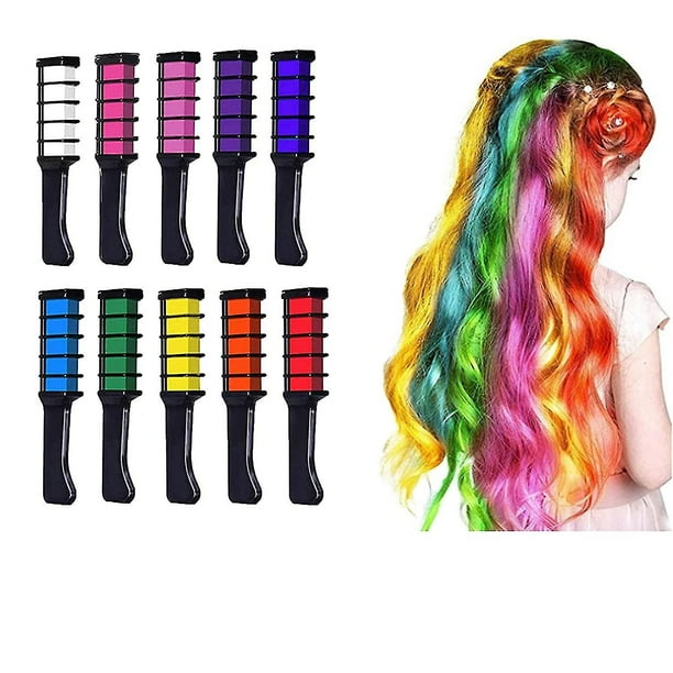 Peine de tiza para el cabello de 10 colores para niñas y niños, tinte temporal brillante para el cabello, tiza lavable para el color del cabello para niñas, fiesta de cumpleaños, H
