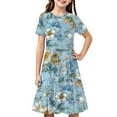 thumbnail image 2 of Fatuov Kids Girls Short Sleeve T-Shirt Dress Crew Neck Floral Print Comfort A-Line Dress for Summer Loose Fit Dress Size 7 Years, 2 of 5