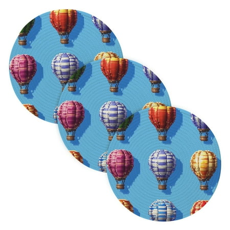 

Hot Air Balloons Coil Dish Mat Set 3 Pack 15 Round Heat-Resistant Durable Soft Polyester