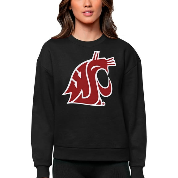 Women's Antigua Black Washington State Cougars Victory Crewneck Pullover Sweatshirt