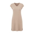 thumbnail image 6 of XUNKUSGA Dresses for Women Soild Color V Neck Cap Sleeve Side Split Womens Sundresses Loose Casual A Line Dresses Soft Cotton Summer Dresses for Beach,Brown,2XL, 6 of 6