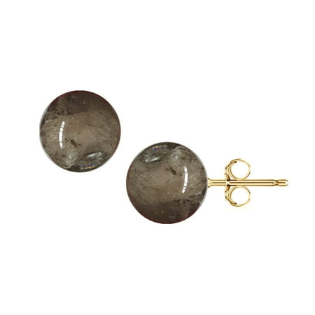 14k Quartz Stud - Jewelers 14K Solid Gold 6MM Smokey Quartz Gemstone Ball Stud Earrings BOXED