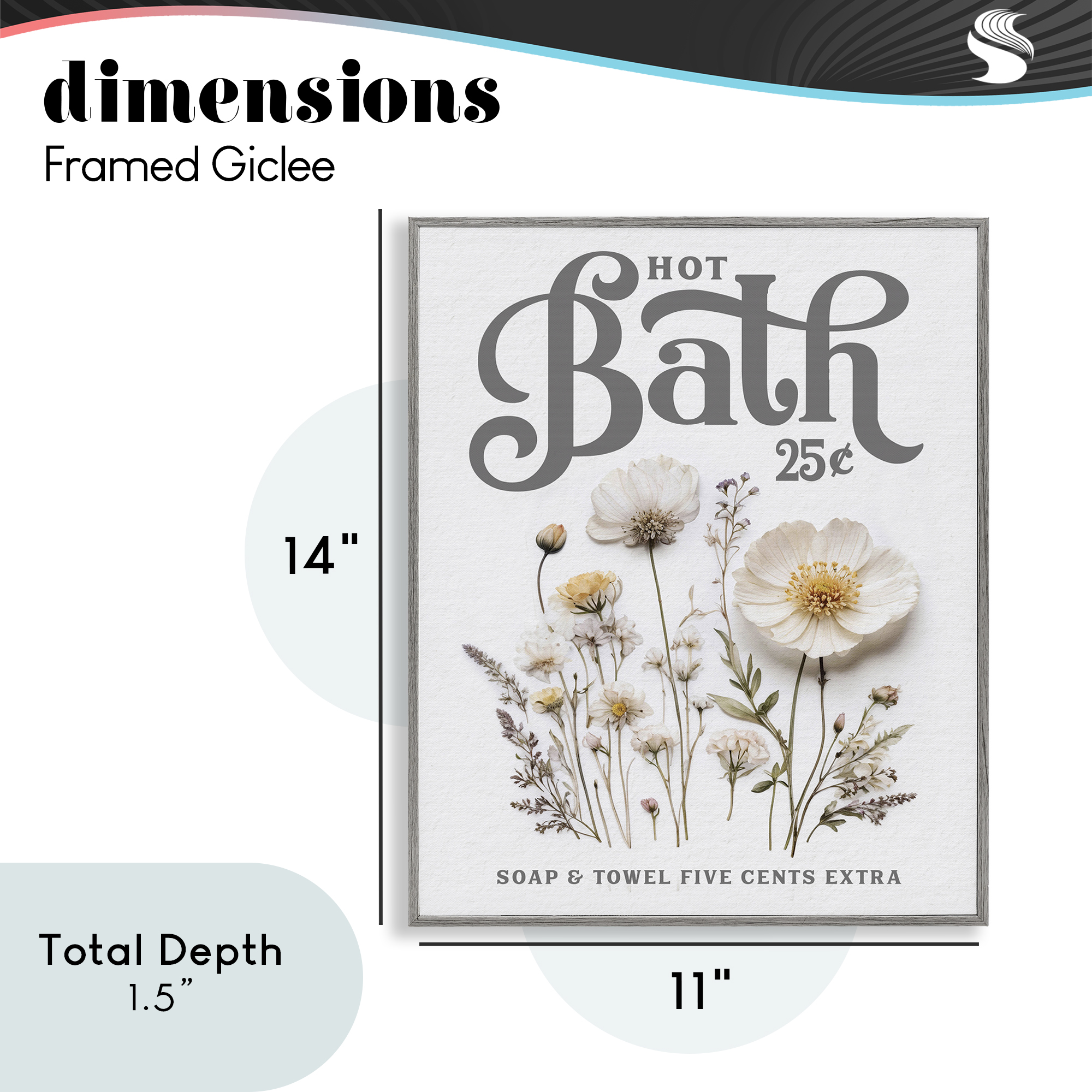 Pressed Flowers Hot Bath Gray Framed Giclee Art, design by Lettered and Lined