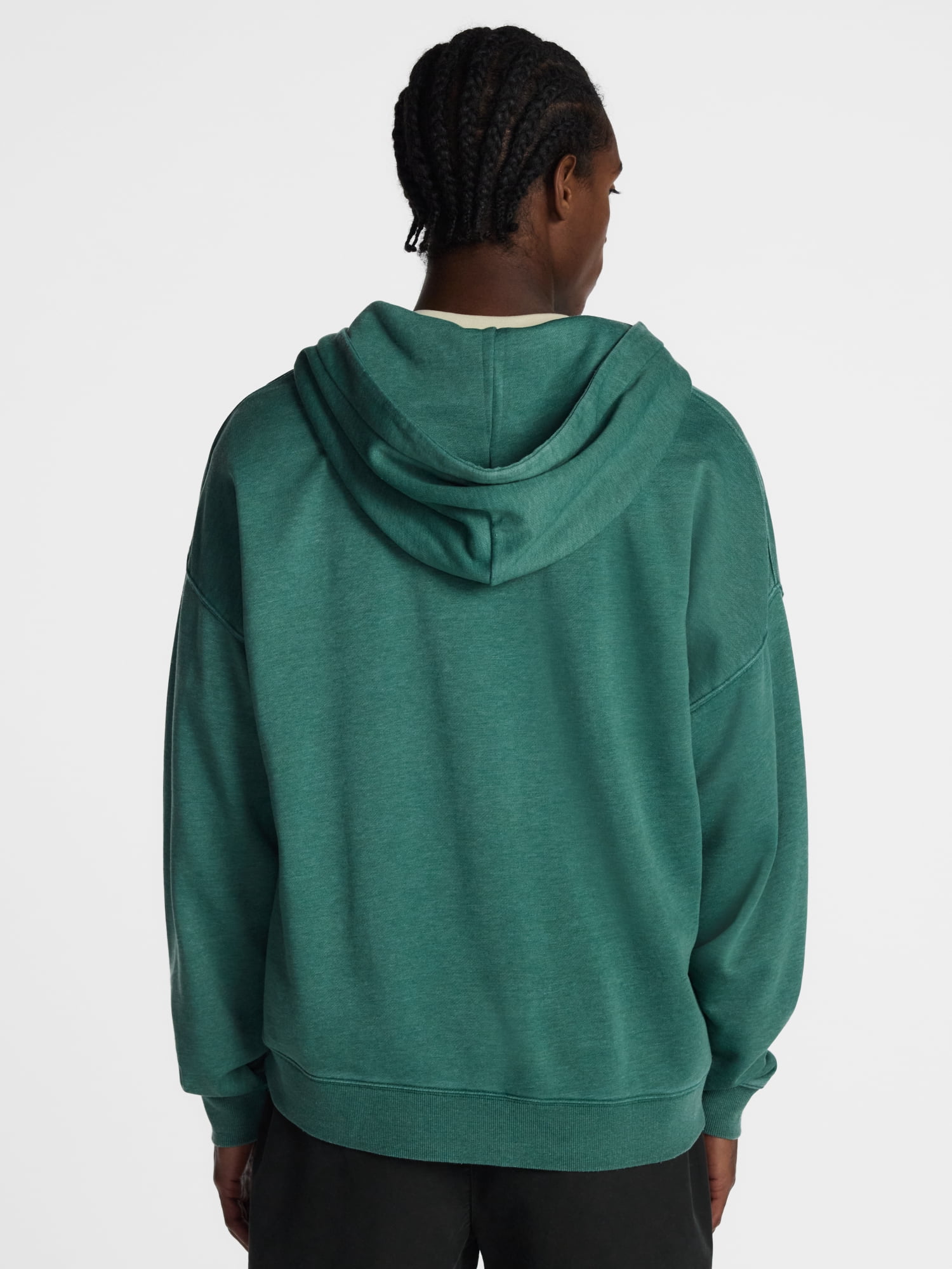 No Boundaries Boxy Oversized Fit Fleece Zip Hoodie Sweatshirt with Long Sleeves, Men's XS-4XLT